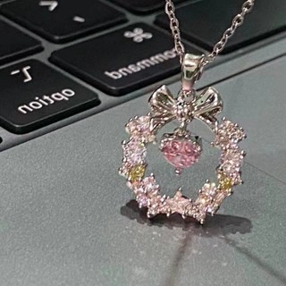 Ladies Personality Bowknot Heart Necklace Crystal Alloy Necklace