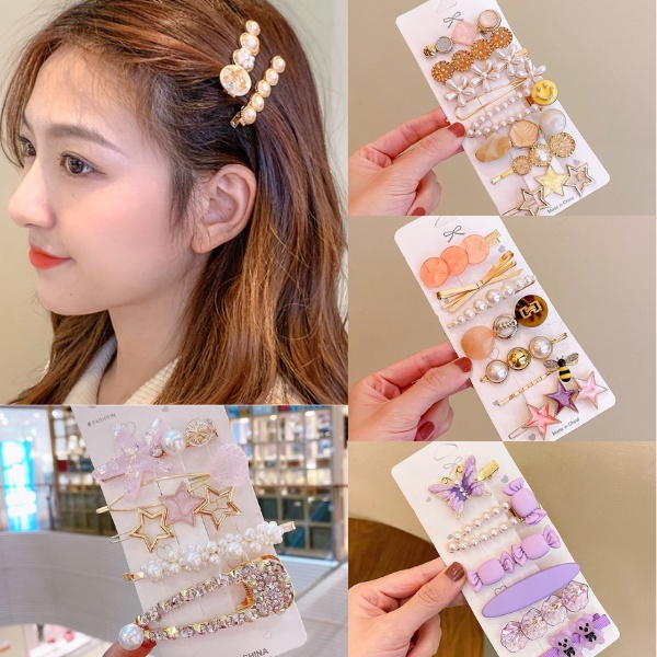 [พร้อมส่งจากไทย] เซตกิ๊บติดผม กิ๊บติดผมประดับมุก หลากสี สไตล์เกาหลี A108