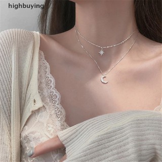 [highbuying] สองชั้น ดาว ดวงจันทร์ จี้ สร้อยคอ ผู้หญิง กระดูกไหปลาร้า โซ่ โชคเกอร์ สร้อยคอ ใหม่ พร้อมส่ง