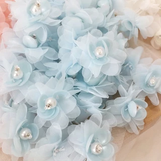 แผ่นแพทช์ไข่มุก ลายดอกไม้ สีชมพู สีขาว กว้าง 4.5 ซม. DIY 5 ชิ้น