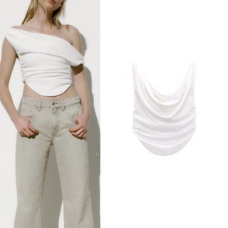 Zara เสื้อท็อปส์สั้น คอตก จับจีบ แฟชั่นฤดูร้อน 2630636