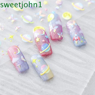 Sweetjohn สติกเกอร์ ลายการ์ตูนโดนัท อวกาศ เชอร์รี่ ดาวเคราะห์ จรวด 5D แฟชั่น สําหรับตกแต่งเล็บ Diy