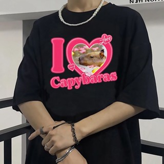 ขายคาปิบาร่า Capybara เสื้อยืดลําลอง สําหรับผู้ชาย สีขาว แขนสั้น พิมพ์ลายมังงะ สไตล์ญี่ปุ่น（S-5XL）