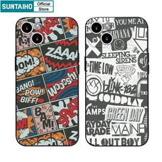 Suntaiho Fashion Cartoon Poster Stickers Silicone Soft Case Compatible for iPhone 11 Pro Max 14 12 13 XS X XR XS Max 7 8 Plus Shockproof Casing