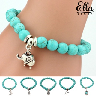 Ellastore123 สร้อยข้อมือ ประดับลูกปัดเทอร์ควอยซ์เทียม รูปนกฮูก ติดทนนาน เครื่องประดับ สําหรับผู้หญิง