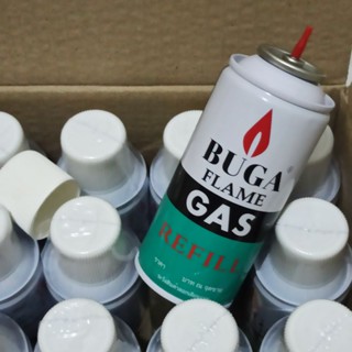 Gas แก๊สกระป๋องเติมไฟแช็ค บูก้า BUGA GAS REFILL  ยกลัง 1 โหล / 12 กระป๋อง  ขนาดกลาง 130 กรัม