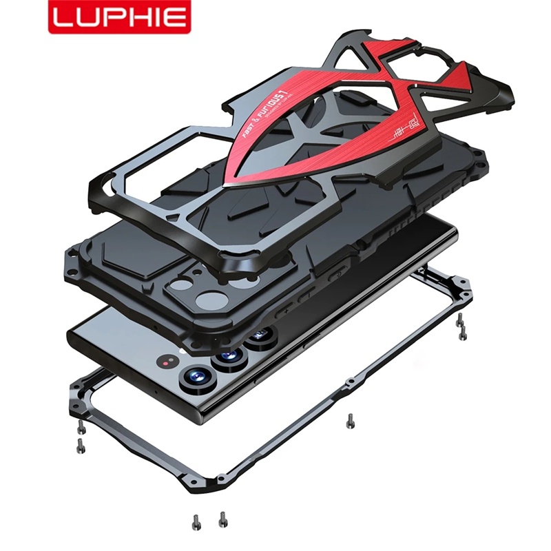 [Luphie] Metal Armor For Samsung Galaxy S23 S22 S21 Ultra S21FE A52 A72 for iPhone 15 Plus 14 Pro Max Case Military Shockproof Rubber Full Rugged Cover Funda S23U Shell Skin