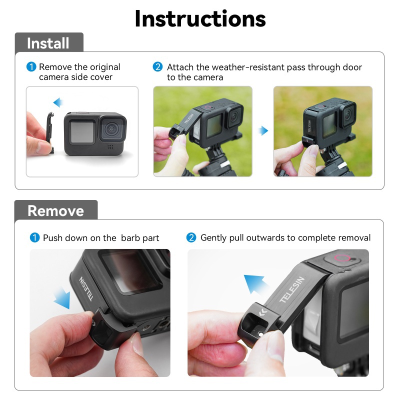 TELESIN For GoPro 9 10 11 Waterproof Side Cover Easy Removable Type-C Charging Cover Port For GoPro Hero 9 10 11 Battery