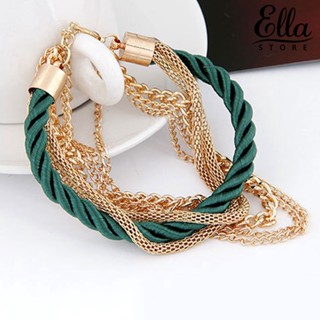 Ellastore123 สร้อยข้อมือโซ่โลหะ หลายชั้น ปรับได้ สําหรับผู้หญิง