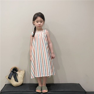 Girls Mori Dress 2022 Summer New Childrens Wear Baby Girls Striped Vestigial Skirt Small and Medium Childrens Sleepless Skirt