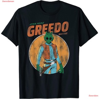 เสื้อยืดแขนสั้นเสื้อยืดลำลอง Star Wars Greedo Shot First Retro T-Shirt Sports T-shirtS-5XL