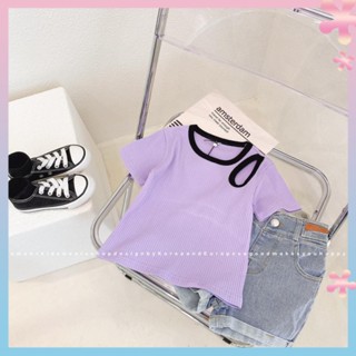 Korean childrens wear short-sleeved bottoming shirt for children 2022 new autumn girls off-shoulder casual slim T-shirt fashion