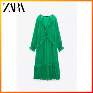 Zara ใหม่ ชุดเดรสจับจีบ ลายดอกไม้ หลายชั้น สําหรับผู้หญิง