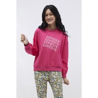 ESP เสื้อสเวตนิตลายกราฟิก ผู้หญิง สีชมพู | Graphic Print Sweatshirt | 5867