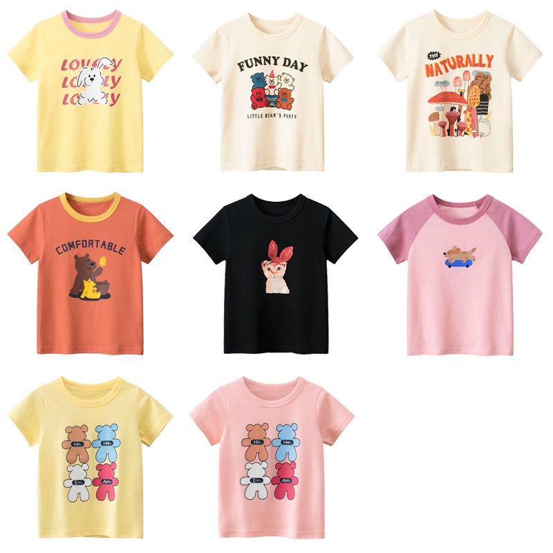เสื้อยืดแขนสั้น ผ้าฝ้ายแท้ ทรงหลวม ลายการ์ตูนน่ารัก สําหรับเด็กผู้หญิง 2-8 ปี 3010 2023