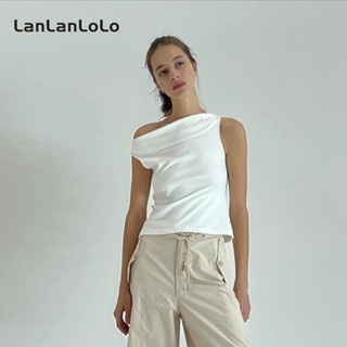 Lanlanlolo เสื้อกล้ามลําลอง แขนกุด คอปาด สีพื้น สําหรับผู้หญิง 2023