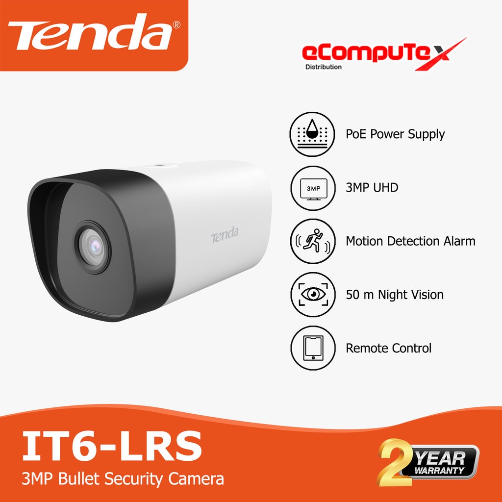 Tenda เต็นท์กล้องวงจรปิด IT6-LRS-4/IT6LRS4 3MP BULLET SECURITY กล้องวงจรปิดกลางแจ้งรับประกันอย่างเป็