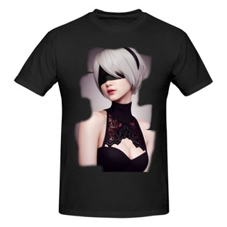 เสื้อยืดแขนสั้น คอกลม ผ้าฝ้าย พิมพ์ลาย Nier Automata 2B สําหรับผู้ชาย