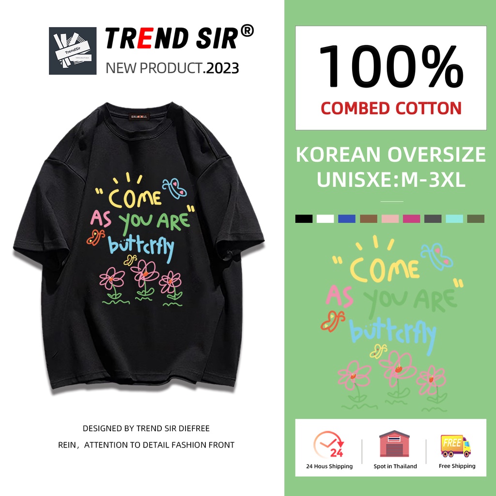 TrendSir😊เสื้อยืดคอกลม ผ้าฝ้าย ทรงหลวม ขนาดใหญ่ สไตล์เกาหลี มี 8 สี ไซซ์ M - 3Xl 100