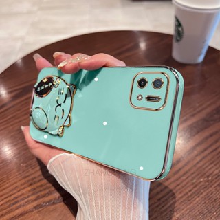 เคสโทรศัพท์มือถือ TPU นิ่ม ขอบตรง ลายแมวน่ารัก 3D พร้อมขาตั้ง สําหรับ oppo a16k