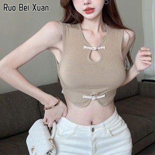 RUO BEI XAUN เสื้อยืดสตรีสไตล์จีนใหม่แฟชั่นแขนสั้นสีทึบเสื้อแขนสั้น