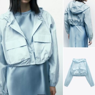 Zara 2023 เสื้อเชิ้ตแขนยาว มีฮู้ด แต่งกระดุมหน้าแถวเดียว แฟชั่นฤดูใบไม้ผลิ3067023