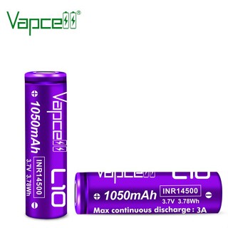 แท้!!!  ถ่านชาร์จ 14500 Vapcell 3.7v 3.78Wh จำนวน 2 ก้อนฟรีกล่อง ถ่าน