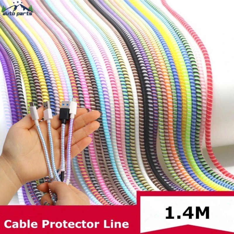 1.4 ม. ห่อข้อมูล สายเคเบิล ตกแต่ง หลากสี นุ่ม TPU สากล เลเซอร์สี เกลียว สายชาร์จ ป้องกัน เชือก โทรศัพท์มือถือ เครื่องมือจัดการสายเคเบิล นํากลับมาใช้ใหม่ได้