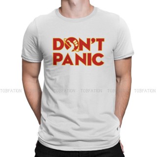 เสื้อยืดผ้าฝ้ายพิมพ์ลายขายดี เสื้อยืด คอกลม ผ้าฝ้ายแท้ พิมพ์ลาย Dont Panic the Hitchhikers Guide to the Galaxy สําหรับ