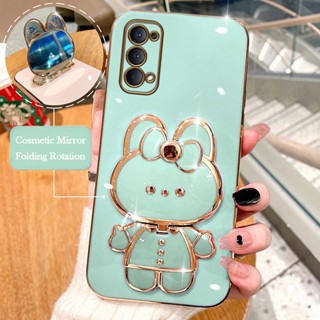 เคสโทรศัพท์ซิลิโคน แบบนิ่ม ลายการ์ตูนกระต่าย 3D มีกระจกแต่งหน้า สําหรับ OPPO Reno 2Z Reno 2F Reno 3 Reno 4F Reno 4 Pro