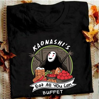 เสื้อยืดแขนสั้นใหม่ เสื้อยืด ผ้าฝ้ายแท้ 100% พิมพ์ลายการ์ตูนอนิเมะญี่ปุ่น Spirit Away No Face สีดํา แฟชั่นฤดูร้อน สําหรั