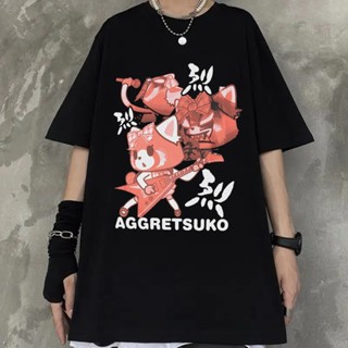 เสื้อยืดผ้าฝ้าย พิมพ์ลายการ์ตูนอนิเมะ Aggretsuko สไตล์พังก์ ฮิปฮอป สําหรับผู้ชาย Y2K