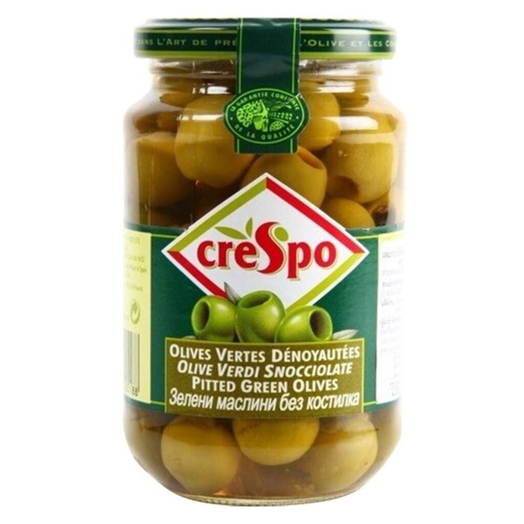 เกรสโป มะกอกเขียวไม่มีเมล็ดในน้ำเกลือ 333 กรัม Crespo Pitted Green Olives 333 g.