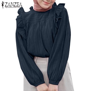 Zanzea เสื้อแขนยาวลําลอง ทรงหลวม ยืดหยุ่น สีพื้น สําหรับผู้หญิงชาวมุสลิม