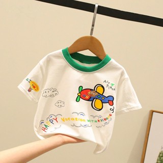 พร้อมส่ง เสื้อยืดแขนสั้นลําลอง คอกลม ผ้าฝ้ายแท้ ระบายอากาศได้ดี พิมพ์ลายการ์ตูน สไตล์เกาหลี สําหรับเด็กผู้ชาย และเด็กผู้หญิง