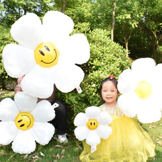 ลูกโป่งฟอยล์ ลายดอกเดซี่ หน้ายิ้ม สีขาว พร็อพถ่ายรูป สําหรับตกแต่งงานปาร์ตี้วันเกิดเด็ก งานแต่งงาน