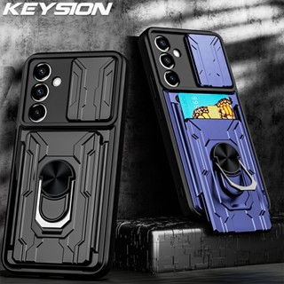 Keysion เคสโทรศัพท์มือถือ กันกระแทก พร้อมแหวนขาตั้ง และช่องใส่บัตร สําหรับ Samsung A54 5G A14 Galaxy A04S A13