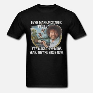 ใหม่ เสื้อยืดลําลอง แขนสั้น พิมพ์ลาย Bob Ross Turn Mistakes Into Birds ระบายอากาศ แฟชั่นสําหรับผู้ชาย ของขวัญ