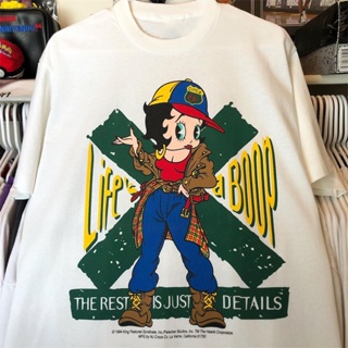 เสื้อยืดแขนสั้น ผ้าฝ้าย พิมพ์ลายการ์ตูน Betty boop Miss Betty สไตล์ฮิปฮอป สําหรับผู้ชาย และผู้หญิง