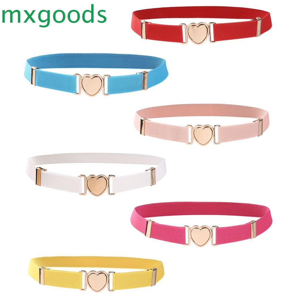 Mxgoods เข็มขัดยางยืด ผ้าแคนวาส รูปหัวใจ ปรับได้ ไม่ต้องเจาะรู หลากสี สําหรับตกแต่งเครื่องแบบเด็กผู้หญิง
