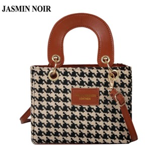 Jasmin NOIR กระเป๋าถือ กระเป๋าสะพายไหล่ ผ้าขนสัตว์ ลายฟันสุนัข สําหรับสตรี