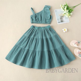 Babygarden-2-7 ปี ชุดเสื้อแขนกุด เปิดไหล่ข้างเดียว และกระโปรงทรงเอ สีพื้น สําหรับเด็กผู้หญิง