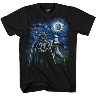 เสื้อยืดแขนสั้นผู้ชายและผู้หญิง STAR WARS Darth Vader And Stormtrooper Starry Night Mens Adult Graphic Tee T-Shirt sale