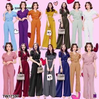 S4U 💗พร้อมส่ง  Set   เสื้อครอปปกแขนพองติดกระดุม + กางเกงขายาว เสื้อผ้าผู้หญิง ชุดไปทะเล ชุดเดรส ทำงาน ออกงาน