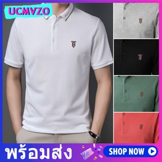 เสื้อโปโลแขนสั้น คอปก ปักลาย สีพื้น แฟชั่นฤดูร้อน สําหรับผู้ชาย