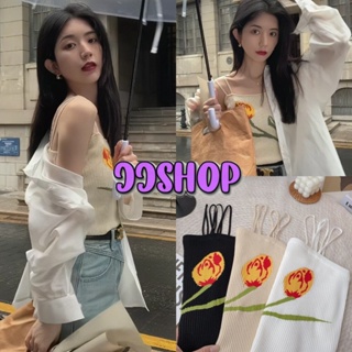 JJ shop 💜พร้อมส่ง เสื้อสายเดี่ยวไหมพรม ผ้าร่อง ลายดอกไม้น่ารัก ลายเสื้อแน่นมาก "98116-1" -N