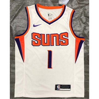 【hot Pressed】เสื้อกีฬาแขนสั้น ลายทีม NBA Phoenix Suns 1# เสื้อกีฬาบาสเก็ตบอล BOOKER สีขาว