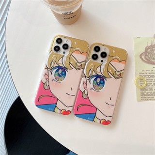 เคสโทรศัพท์มือถือ ซิลิโคนนิ่ม กันกระแทก ลายการ์ตูนเซเลอร์มูน แต่งกลิตเตอร์ มีสองด้าน สําหรับ iPhone 14 Pro Max 11 12 Pro Max 13 Pro Max