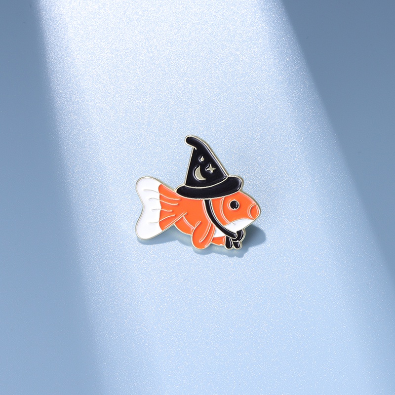 Animal Goldfish Enamel Pins Creative Magic Cap Fish Lapel Brooches Badge Cute Cartoon Pin Jewelry Accessories Gift for Friends