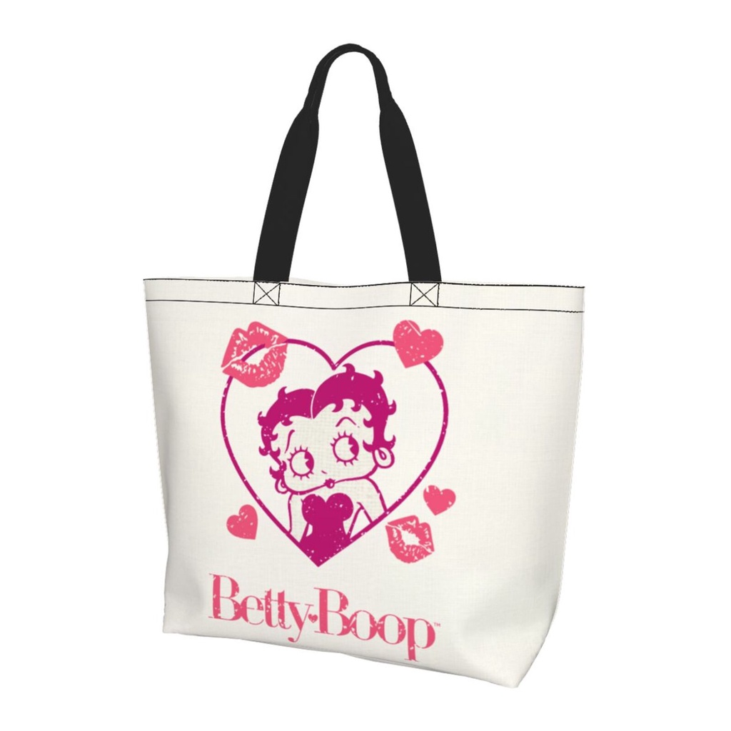 Betty Boop กระเป๋าสะพายไหล่ กระเป๋าถือ กระเป๋าช้อปปิ้ง ผ้าแคนวาส ความจุขนาดใหญ่ สําหรับสตรี